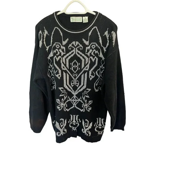 VINTAGE Shenanigans Black and White Patterned Sweater SZ M - Picture 1 of 6